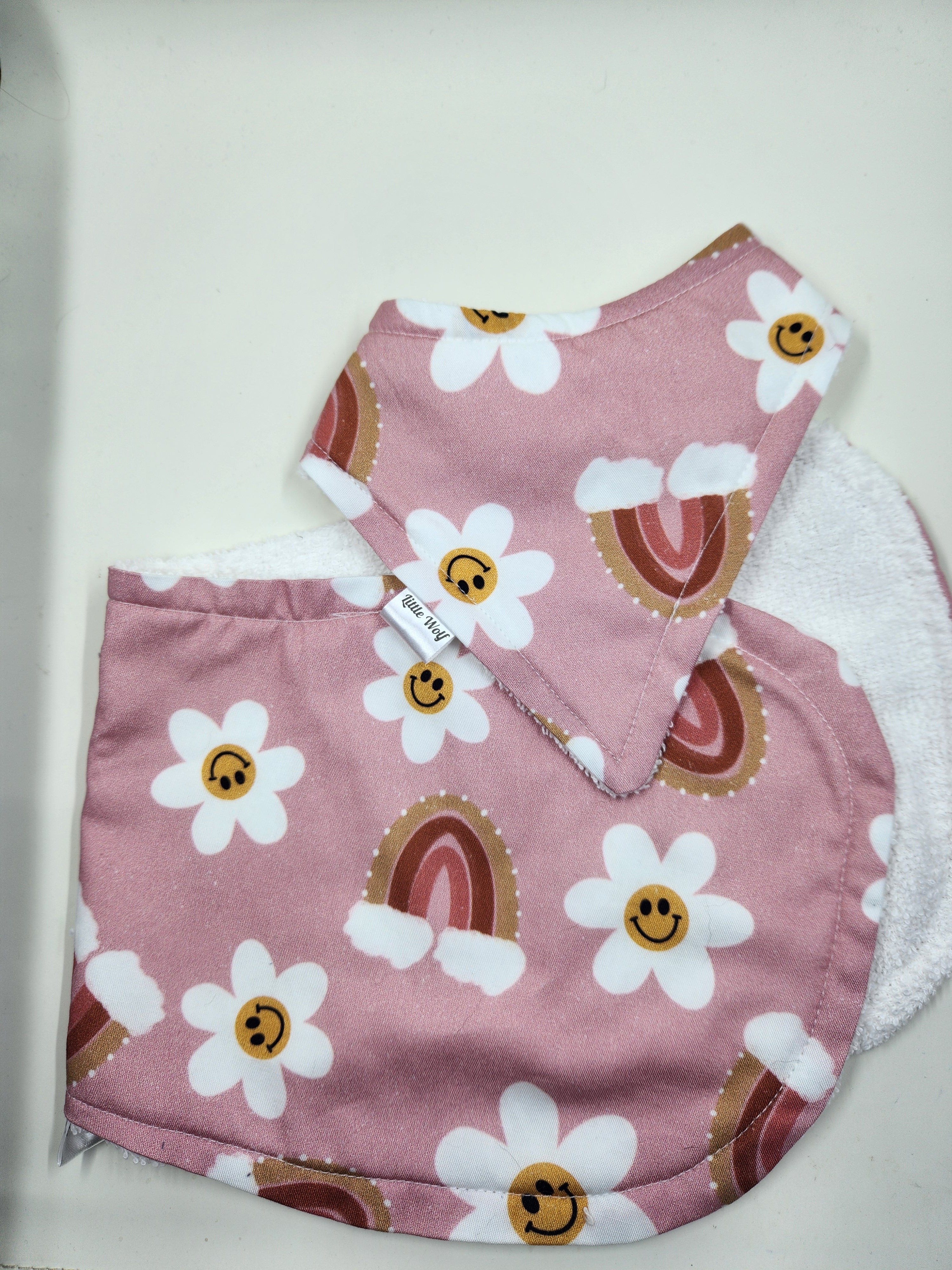 Pink Floral + Rainbow Bib + Burp Cloth Set