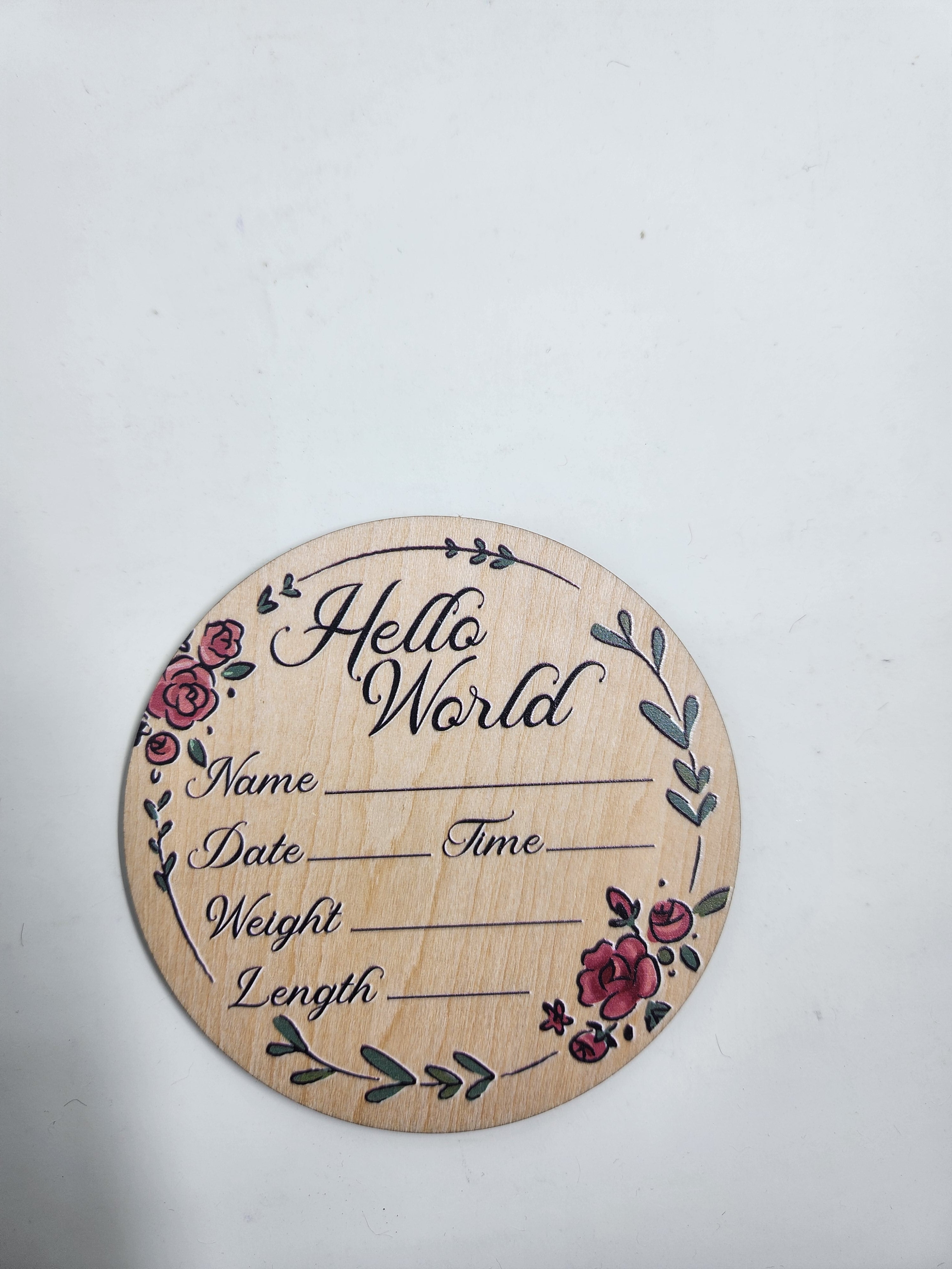 Floral Milestone Announcement Discs "Hello World"