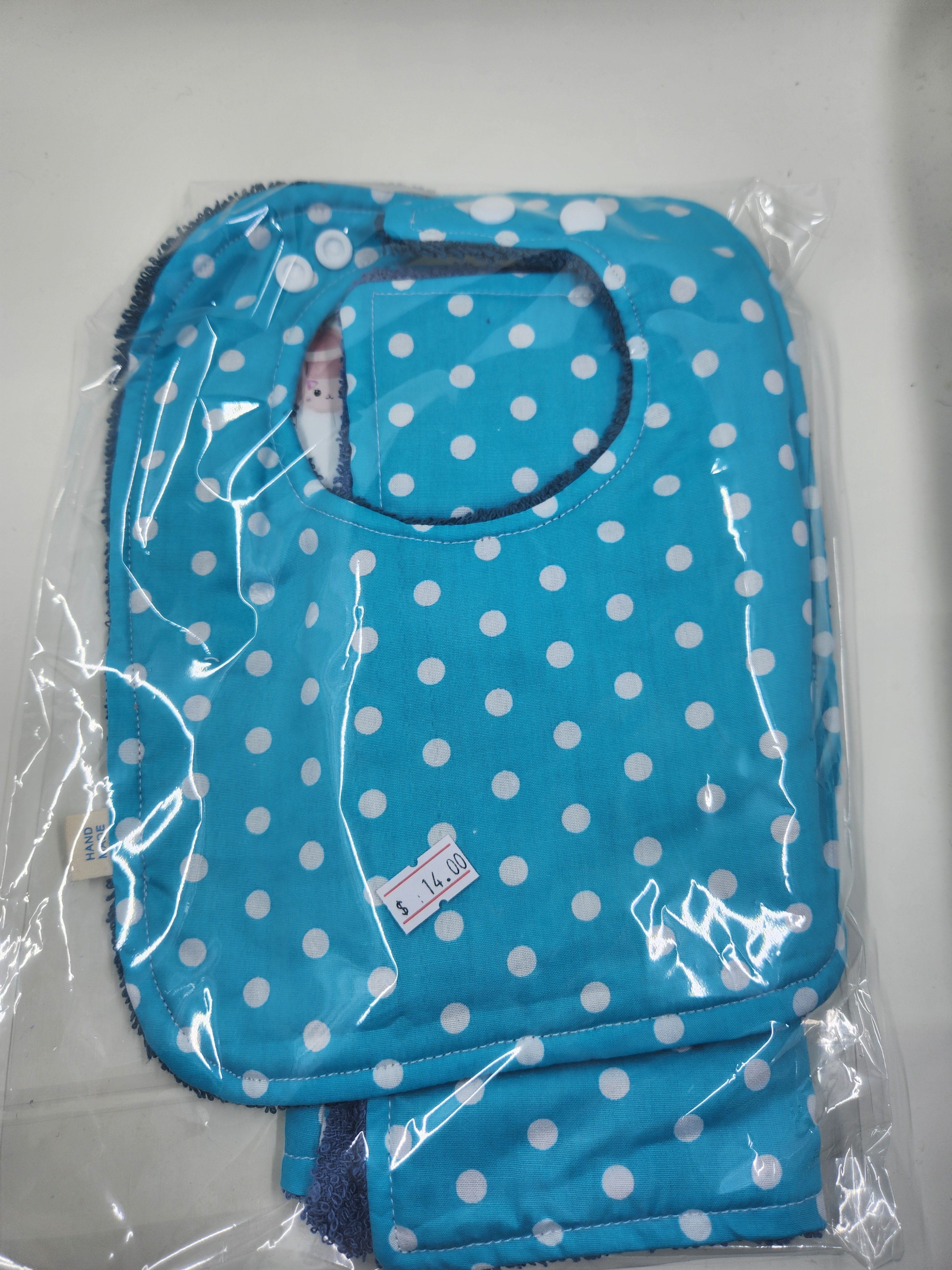 Blue + White Dots  Bib + Burp Cloth Set