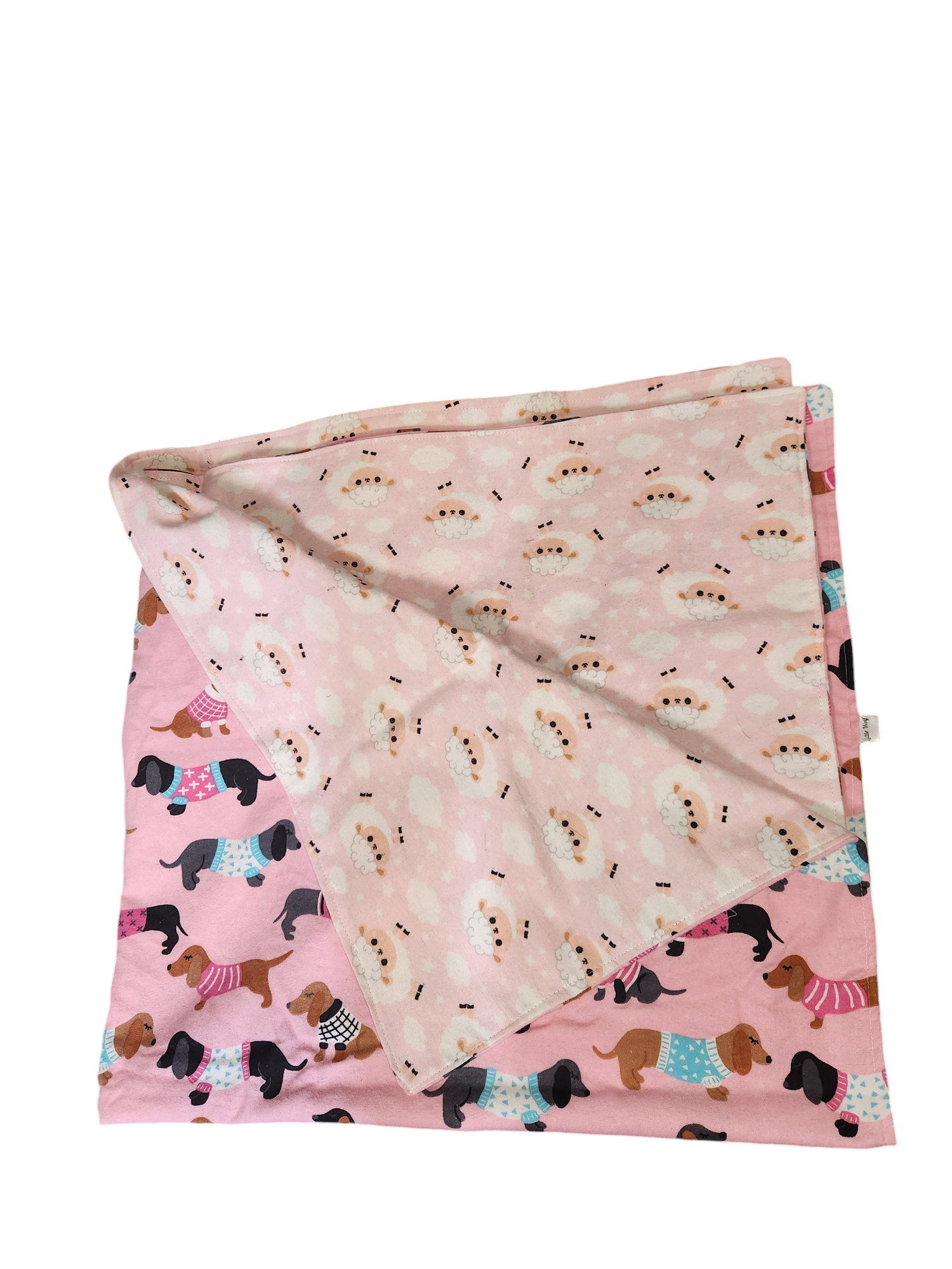 Reversible Pink Daschund + Sheep Flannelette Blanket