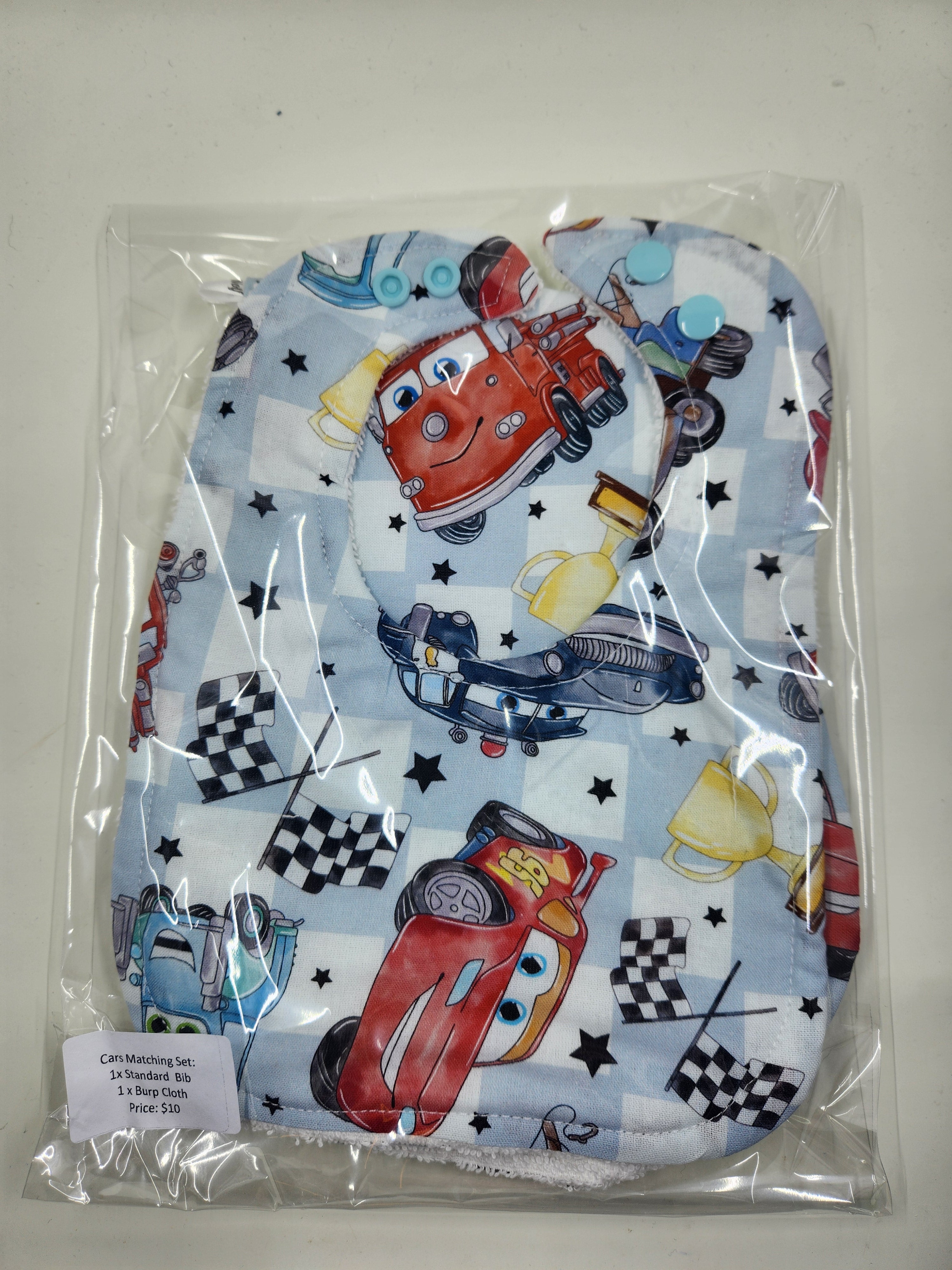 Check Cars  Bib + Burp Cloth Set