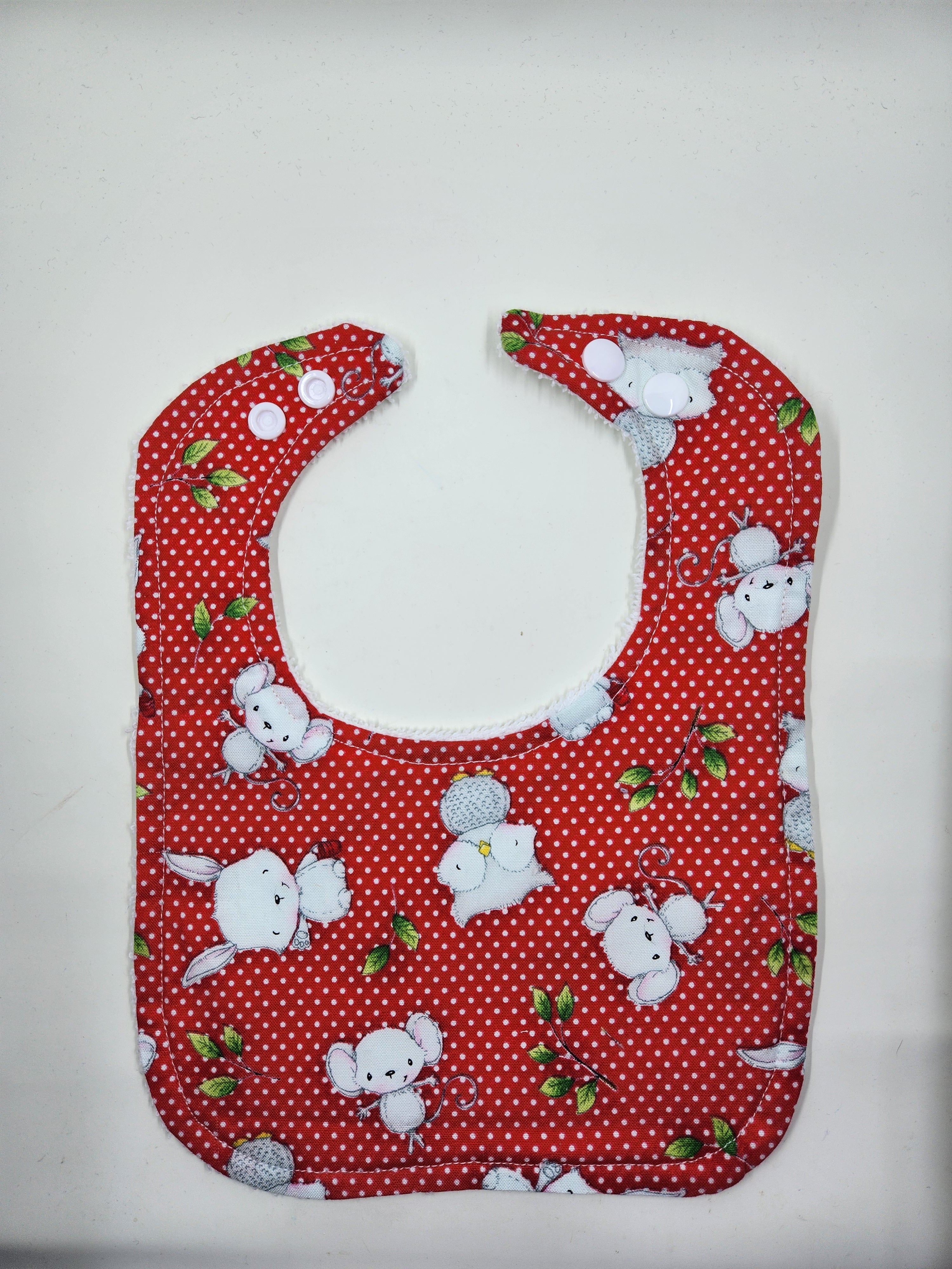 Red + White Dot Mouse + Owl + Bunny Bib