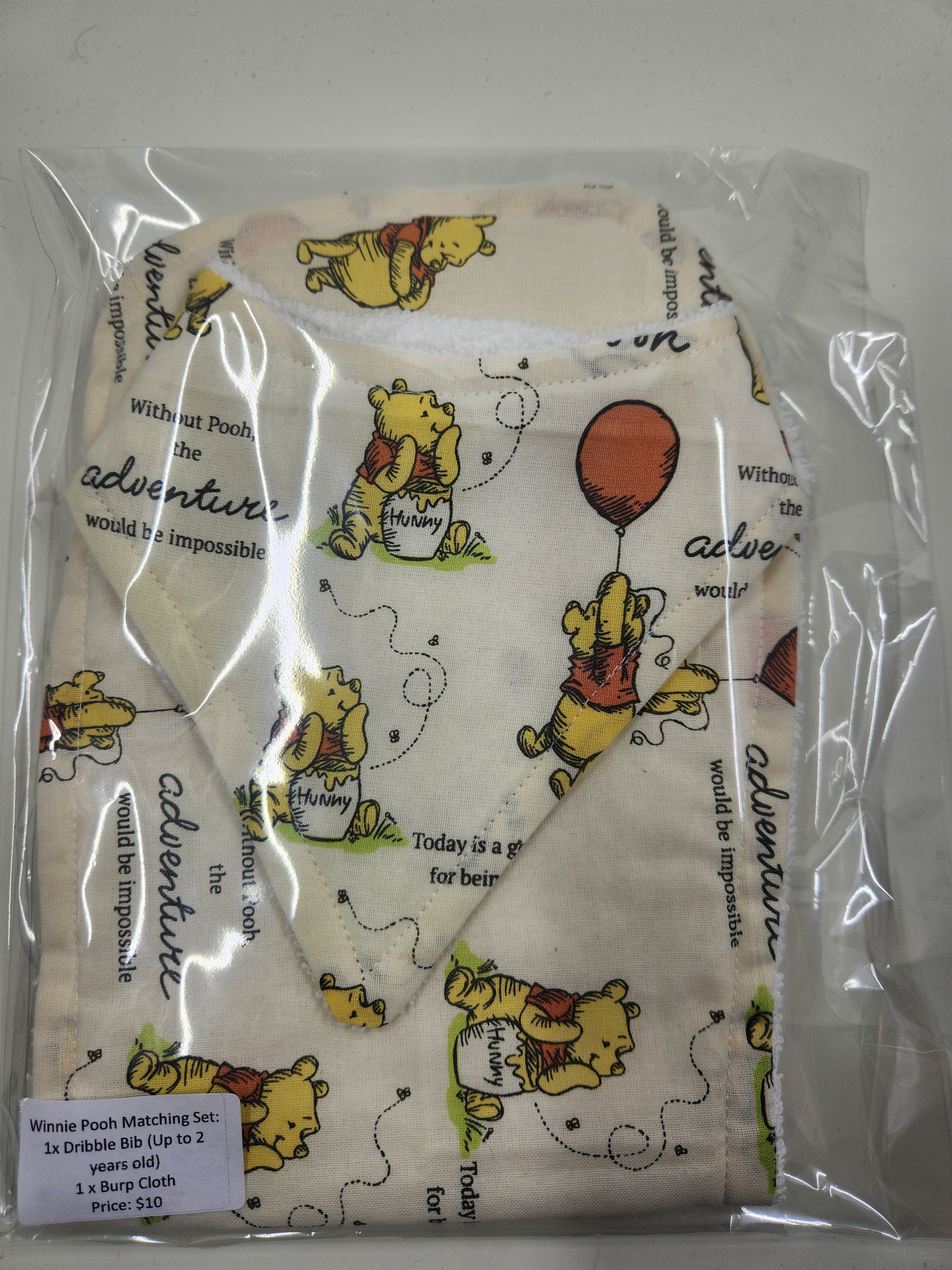 Beige Bear + Honey Pot Bib + Burp Cloth Set