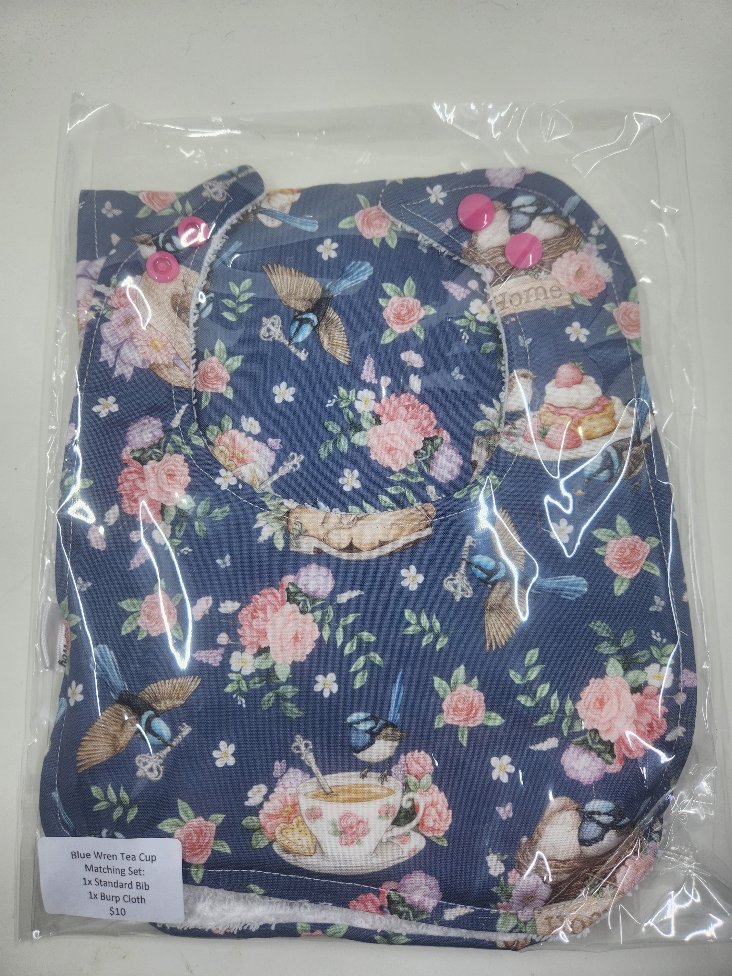 Floral Birds Bib + Burp Cloth Set