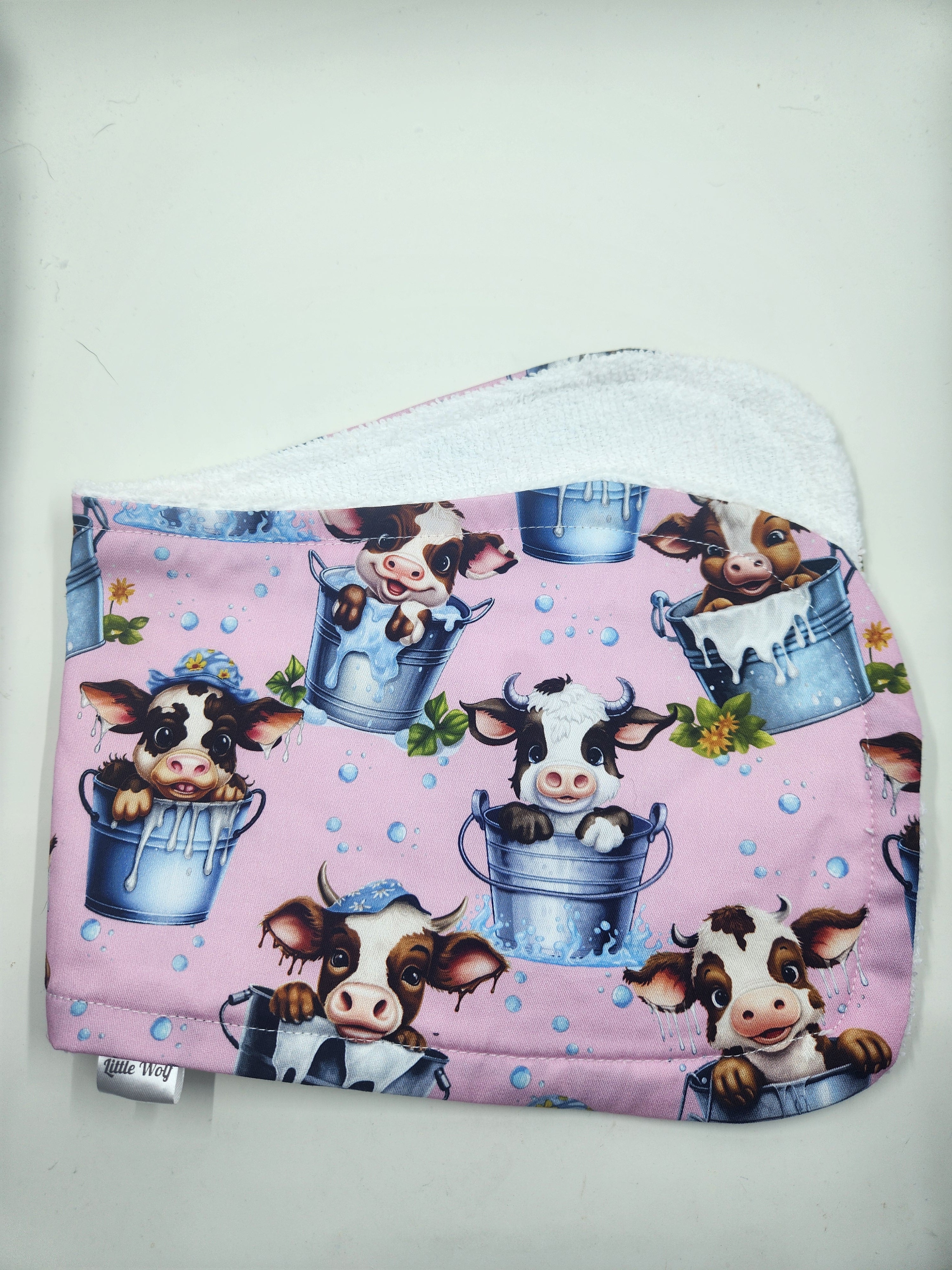 Pink Bucket Cow Bib + Burp Cloth Set