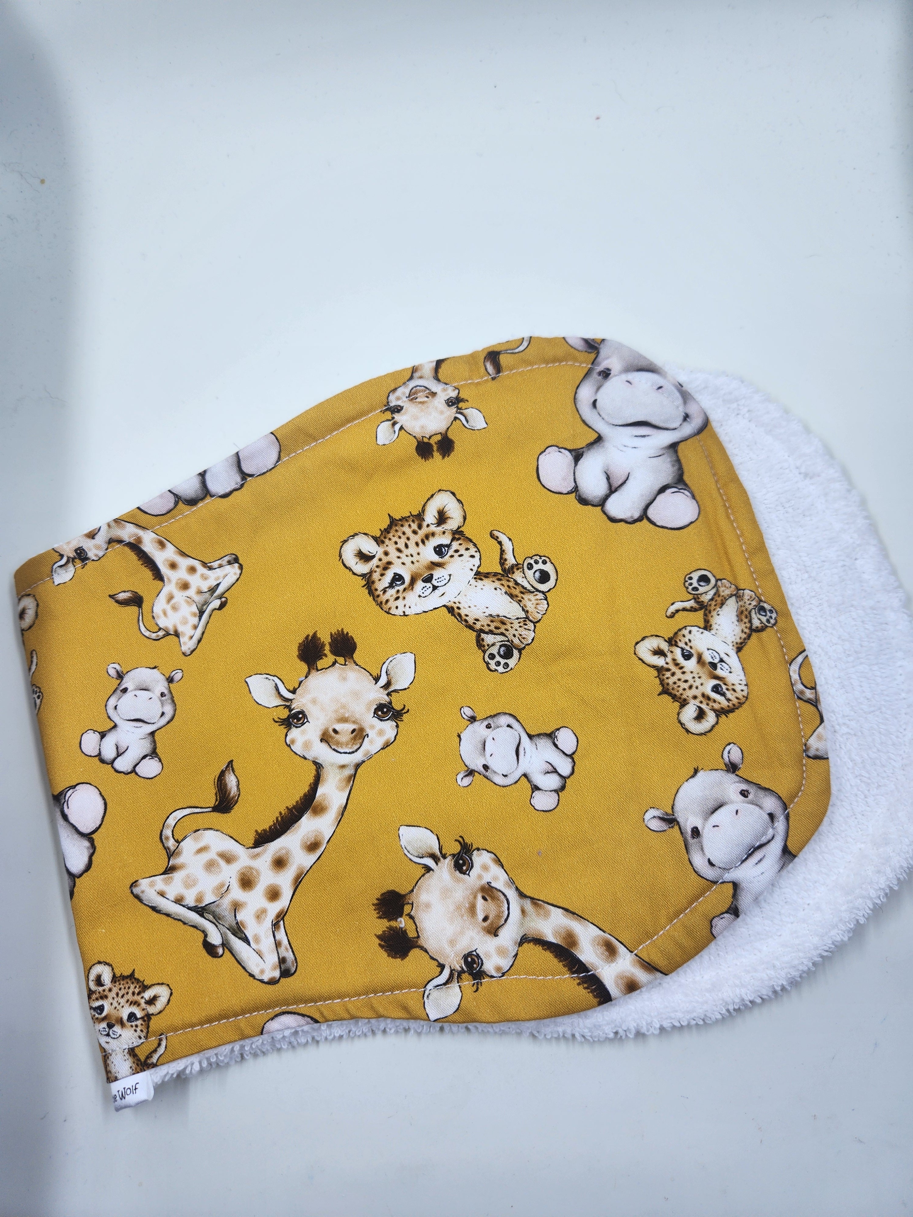 Mustard Giraffe + Hippo + Cheetah Burp Cloth