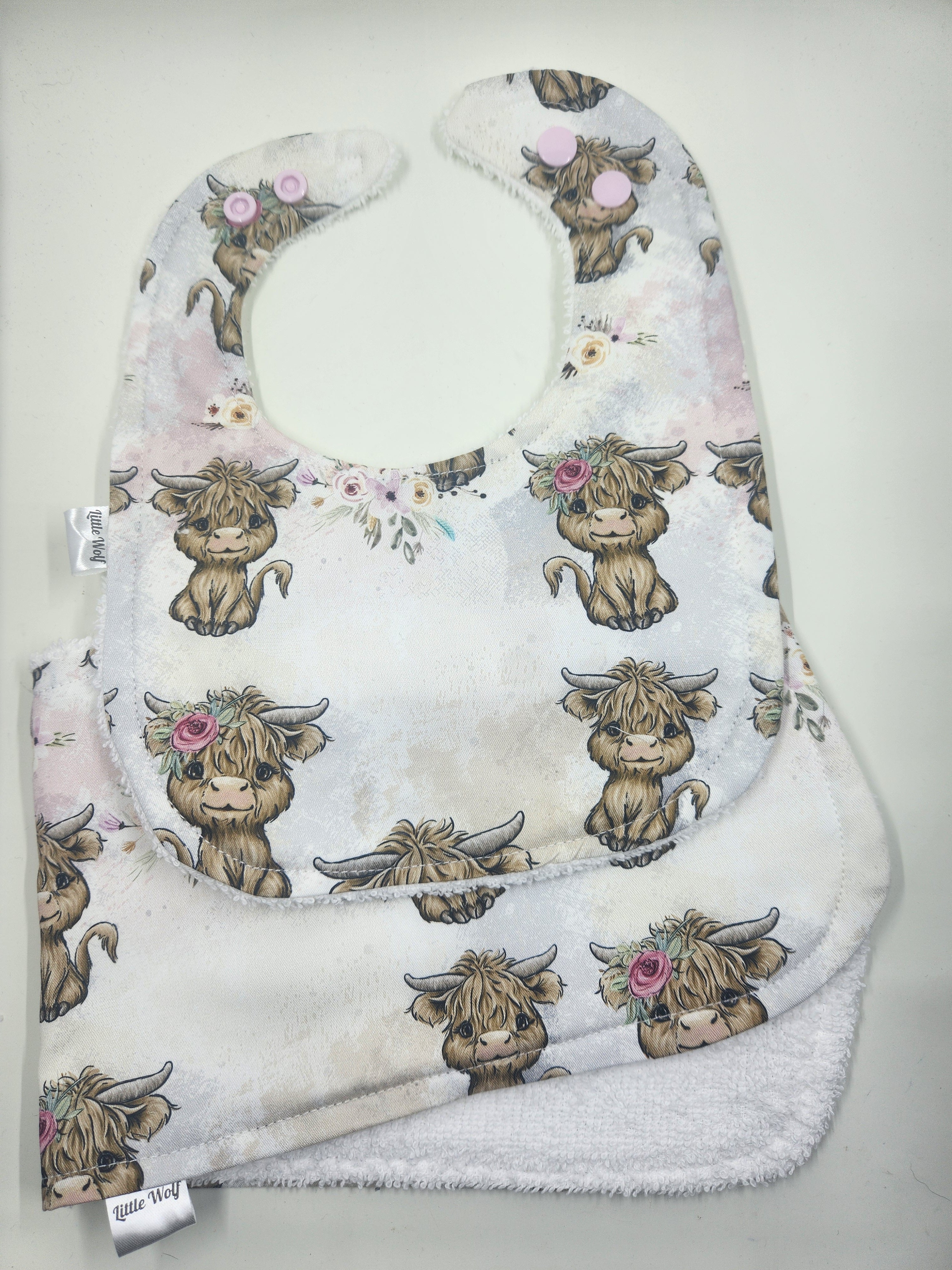 Cream Cow Bib + Burp Cloth Set