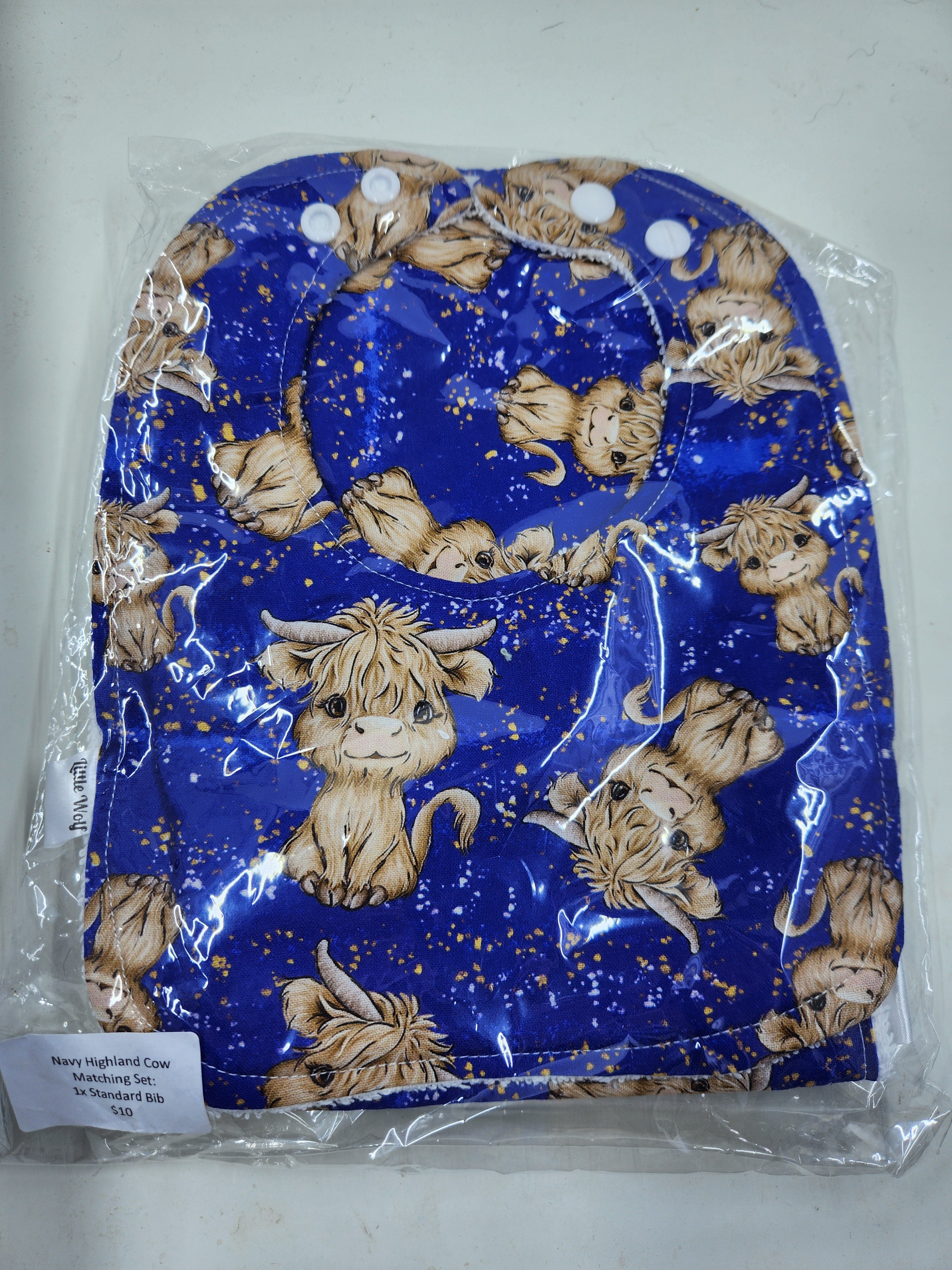 Navy Highland Cow Bib + Burp Cloth Set