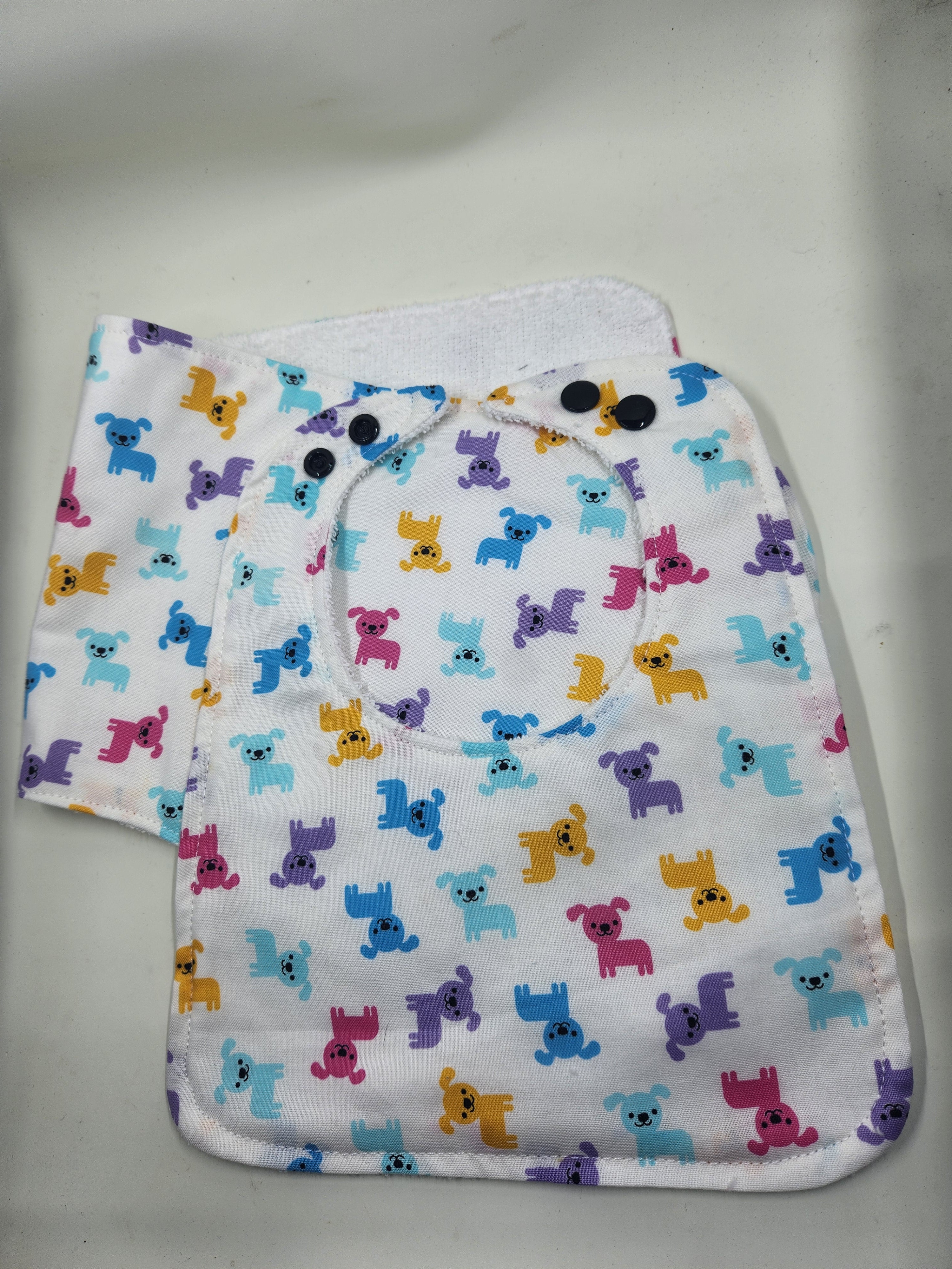 Colourful Dogs Bib + Burp Cloth Set