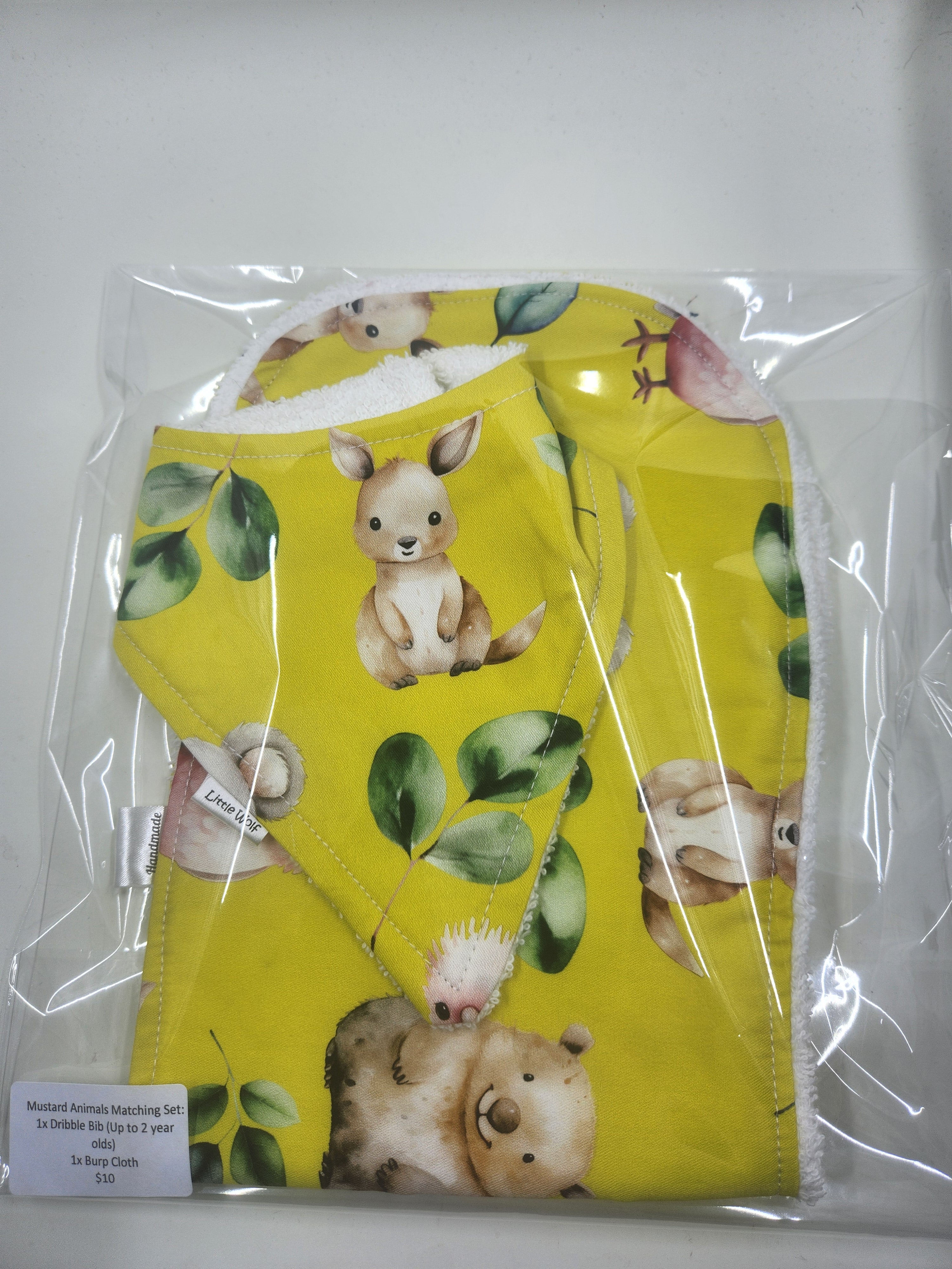 Mustard Animals Bib + Burp Cloth Set