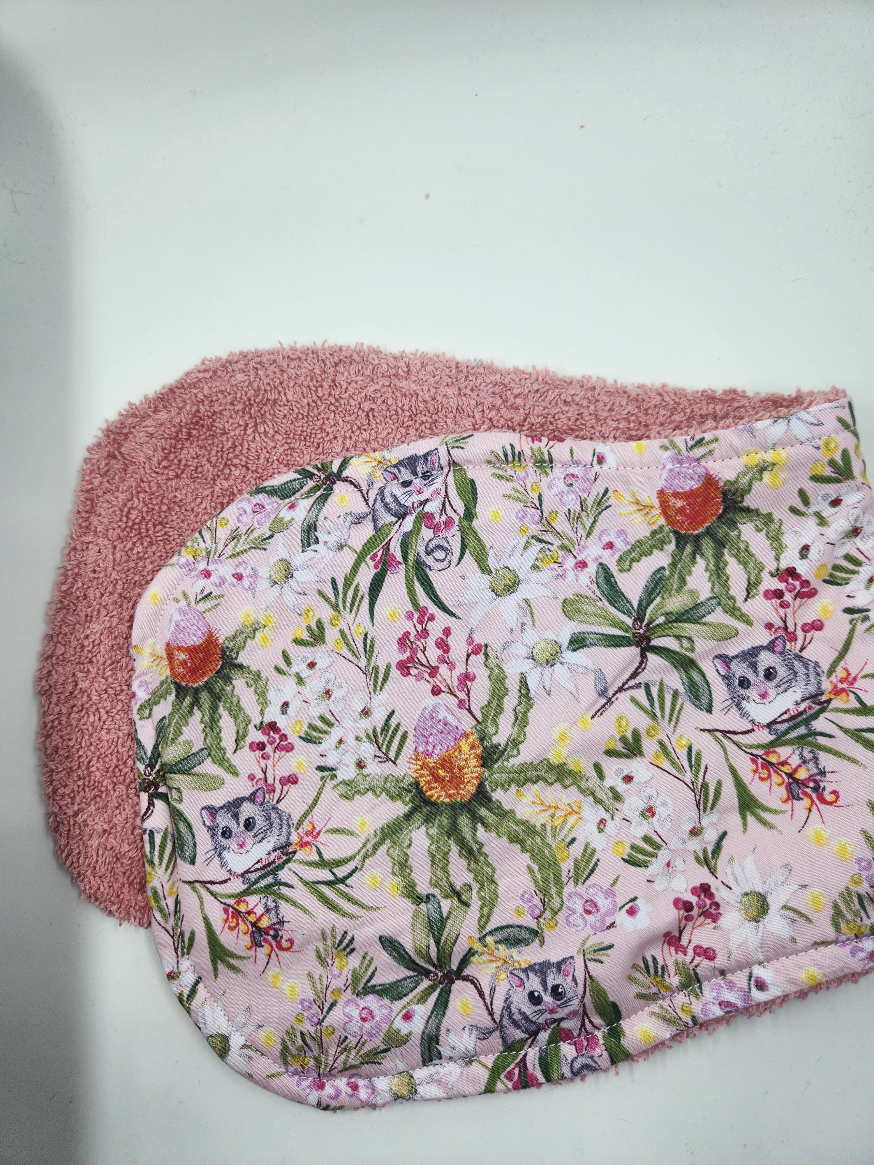 Pink Possum Burp Cloth