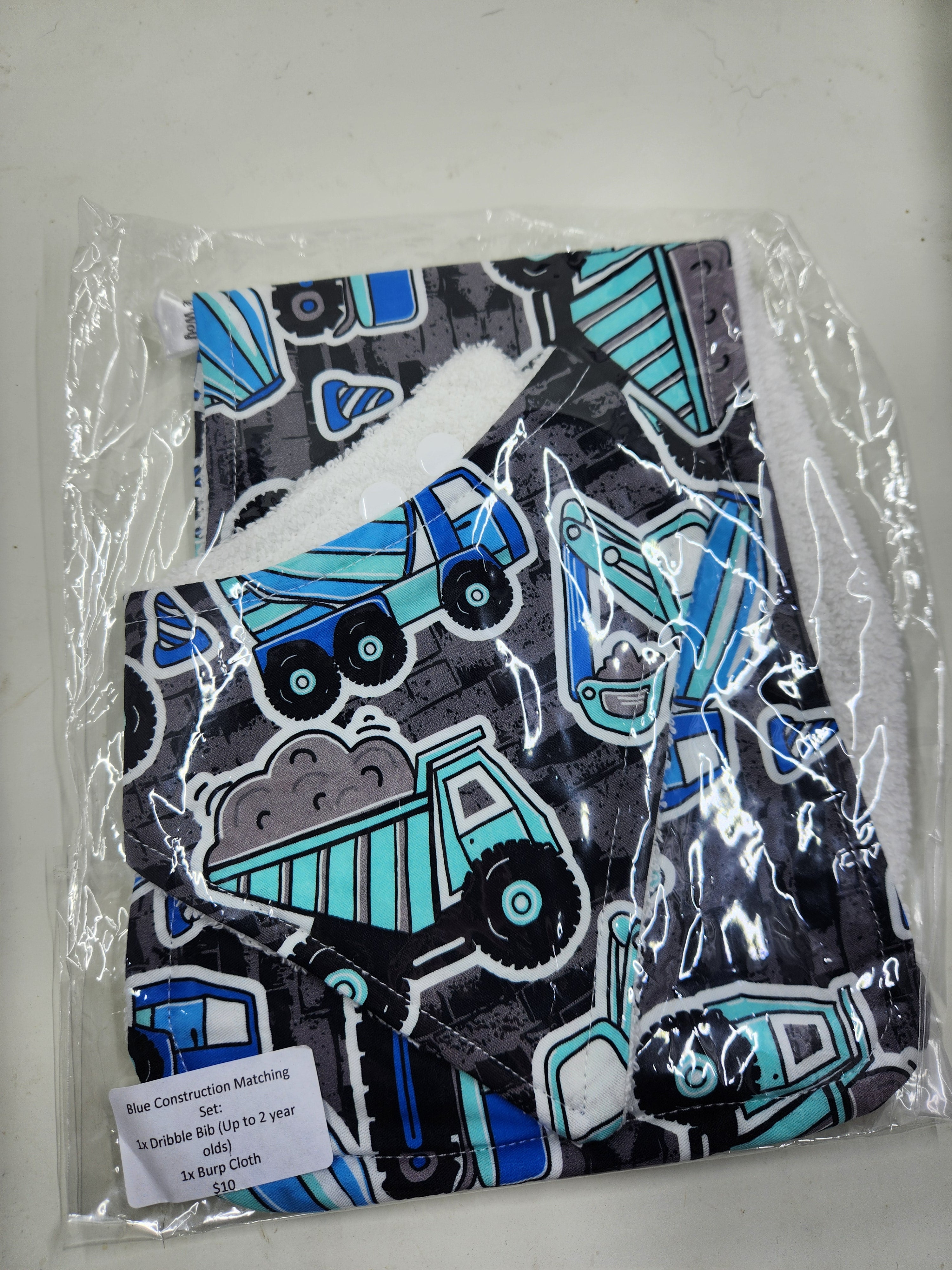 Blue Construction Bib + Burp Cloth Set