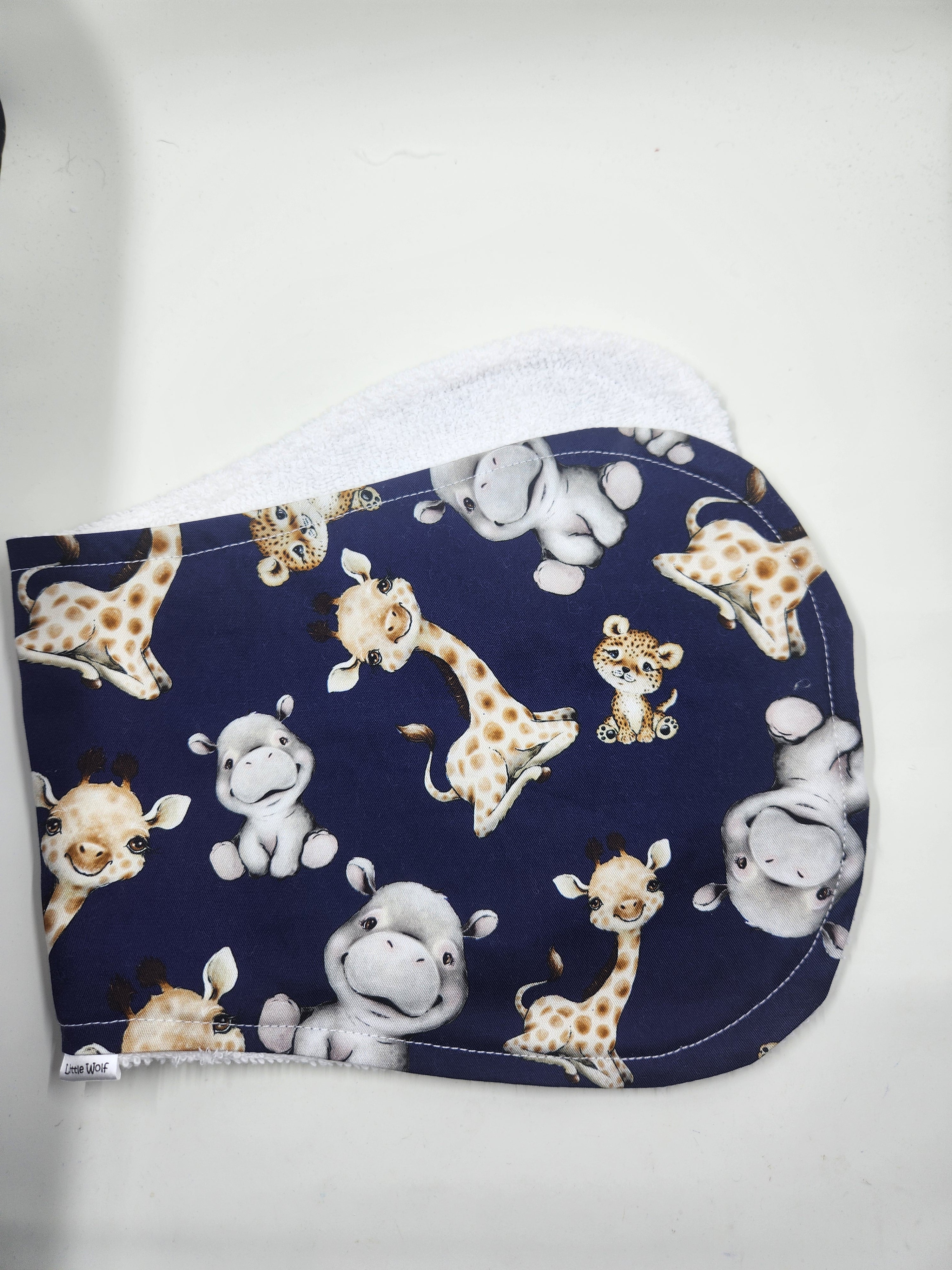 Navy Giraffe + Hippo + Cheetah Burp Cloth