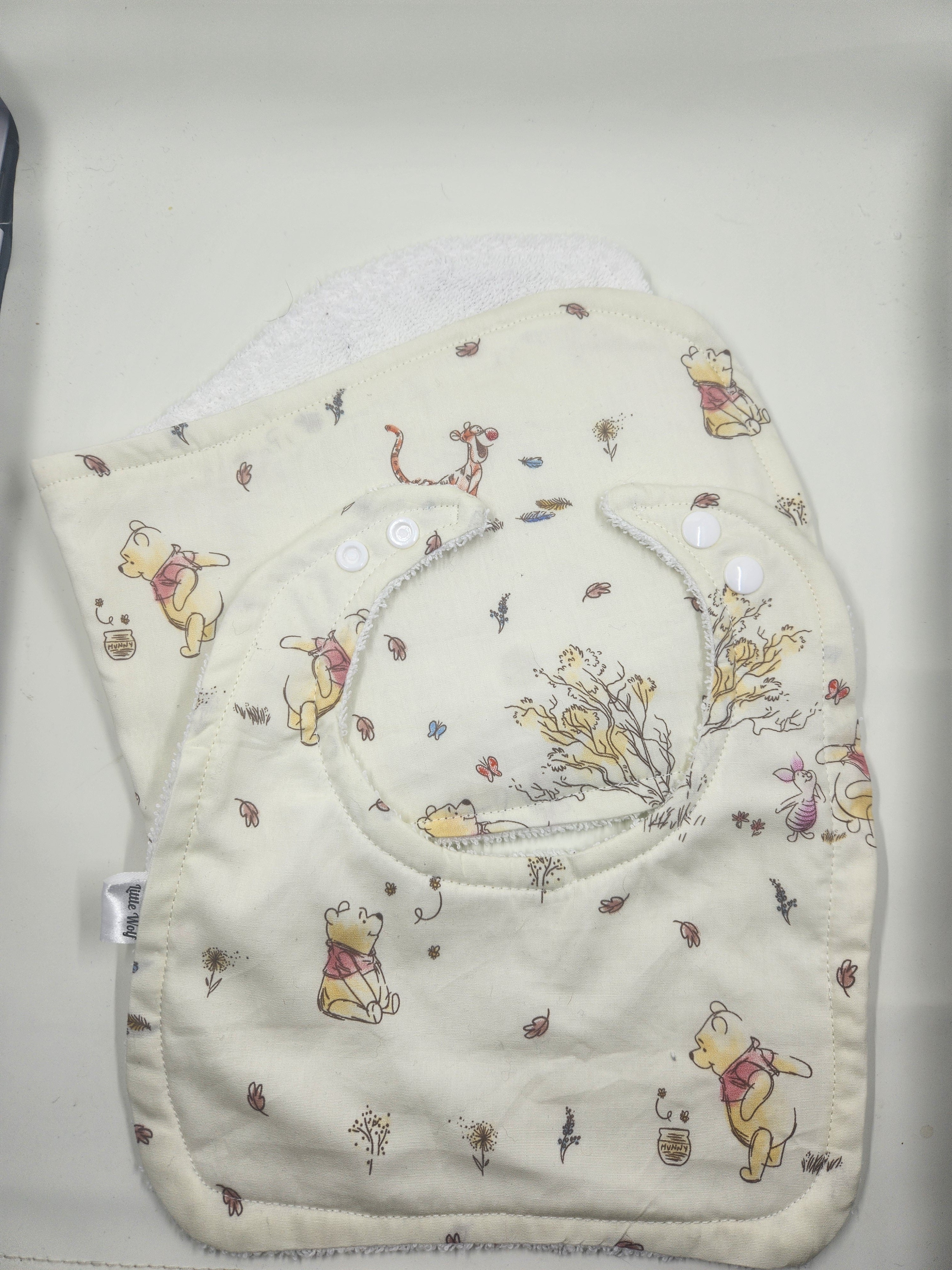 Cream Bear Bib + Burp Cloth Set