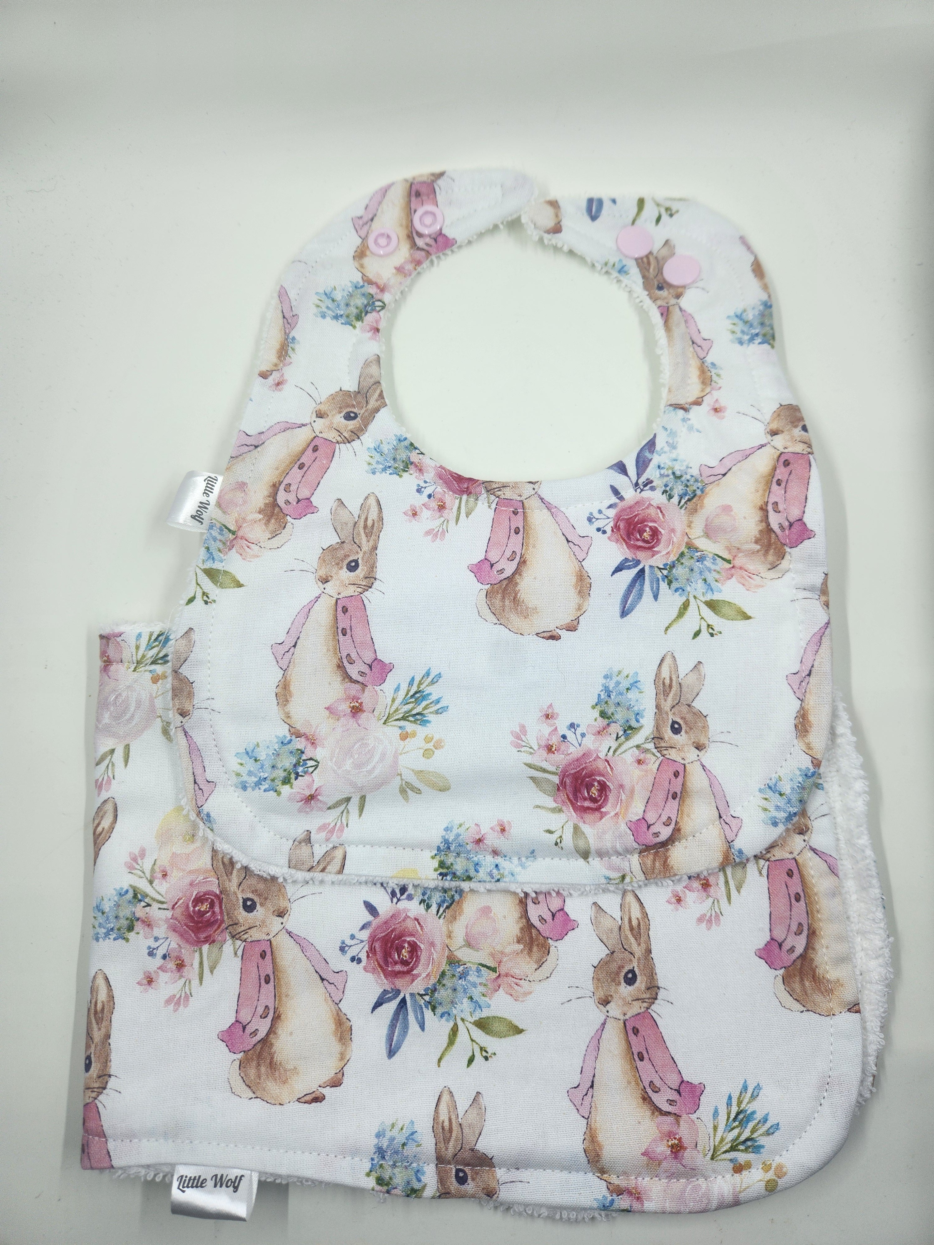 Pink Bunny Bib + Burp Cloth Set