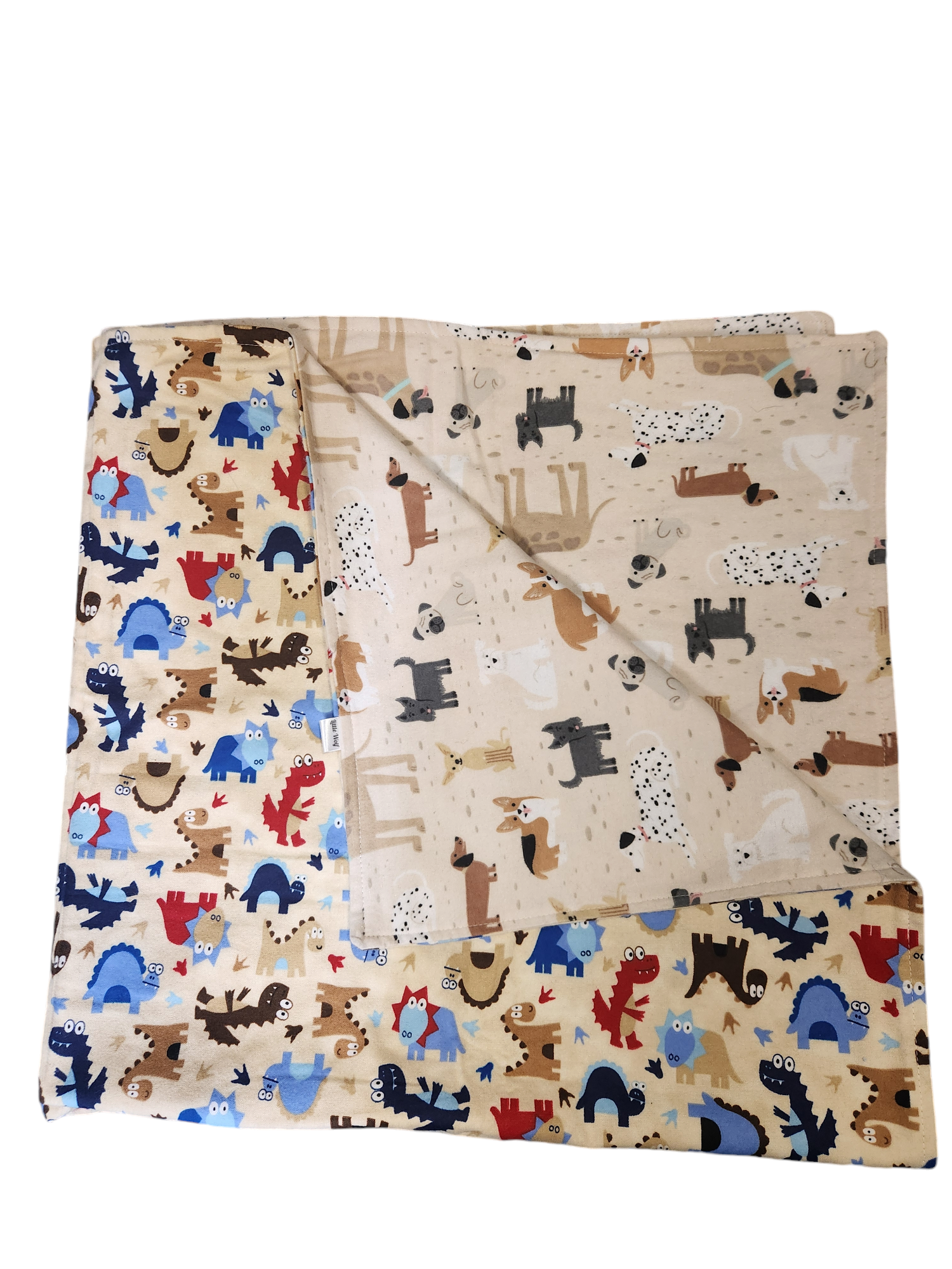 Reversible Brown Dino + Dog Flannelette Blanket