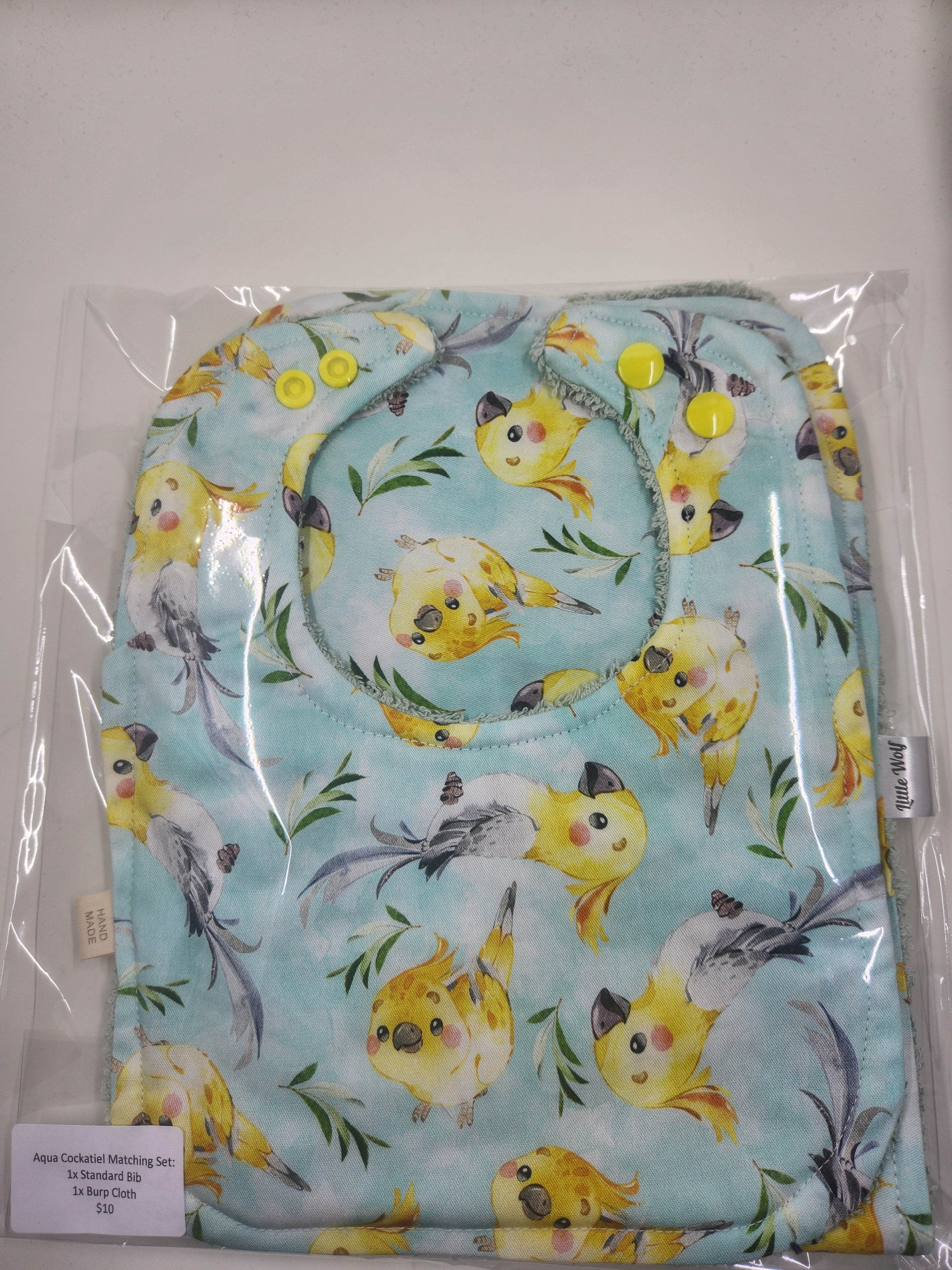 Aqua Cockatiel Bib + Burp Cloth Set