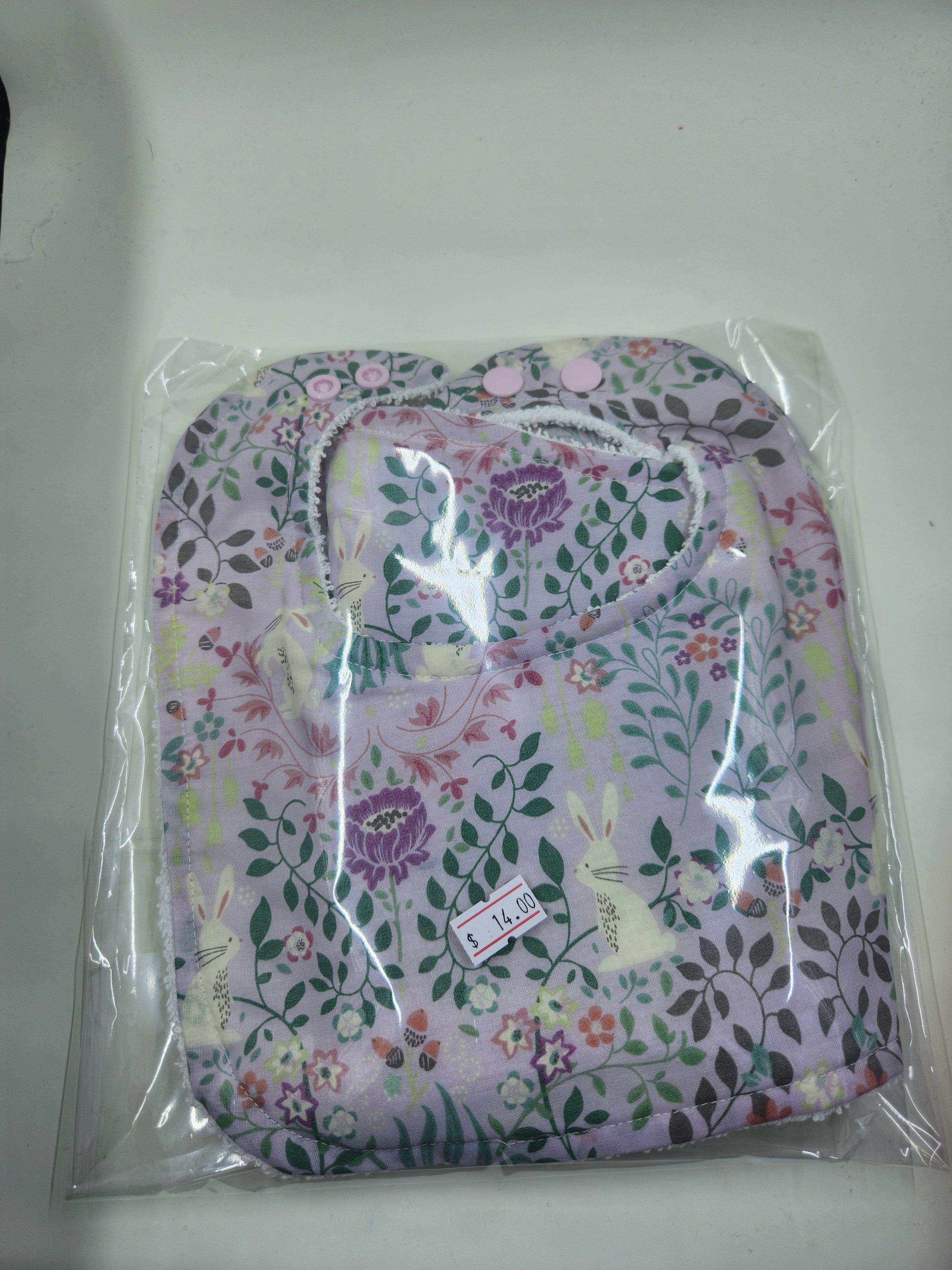 Purple Floral Bunny Bib + Burp Cloth Set