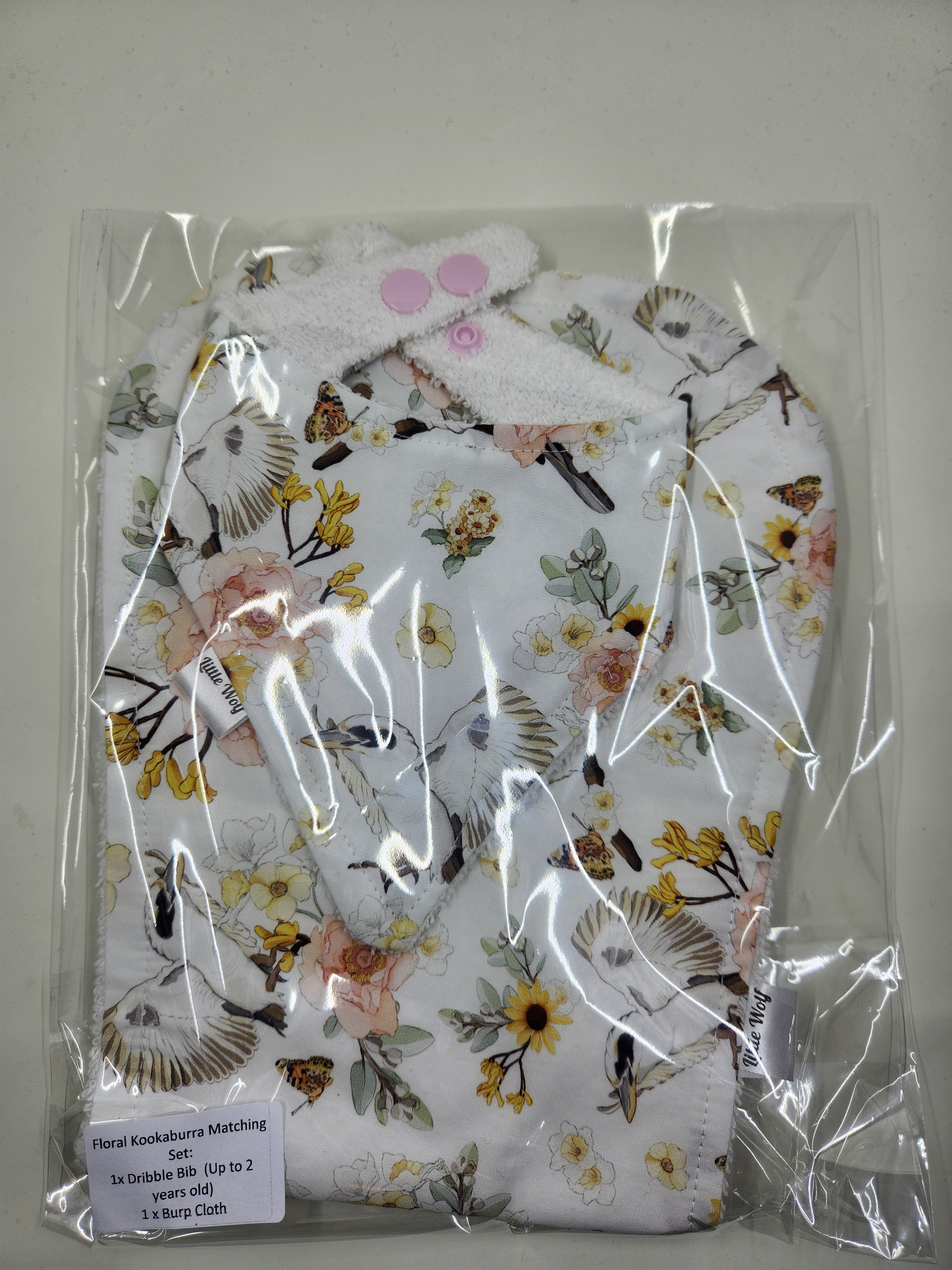 Floral Kookaburra  Bib + Burp Cloth Set