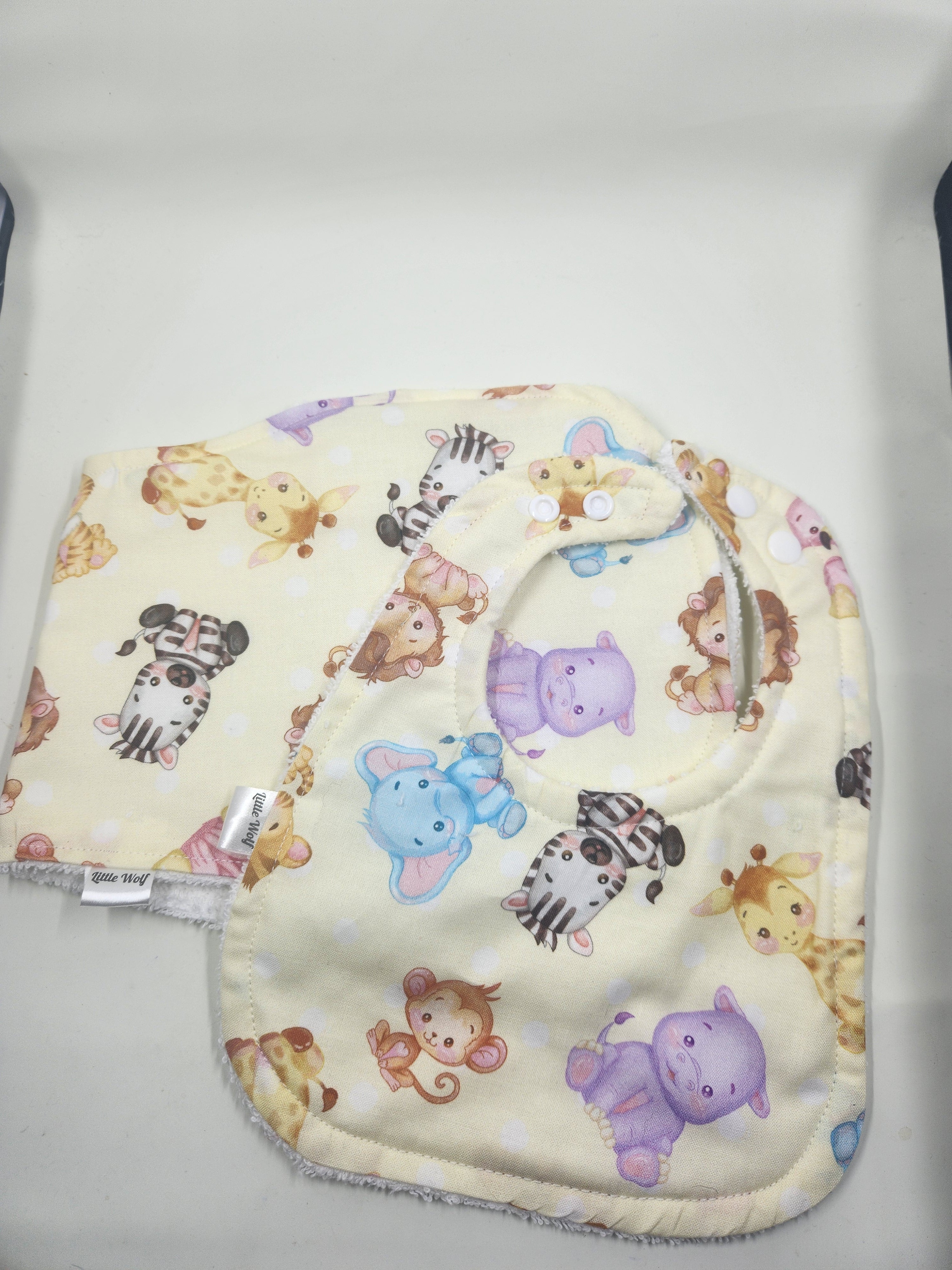 Yellow Animals Bib + Burp Cloth Set